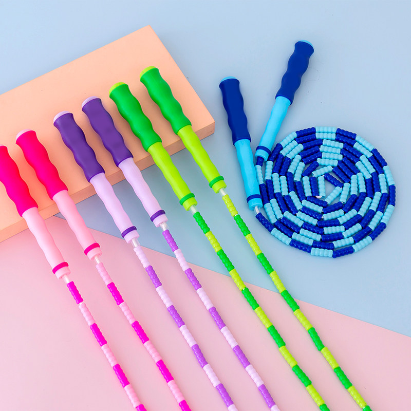 儿童竹节跳绳幼儿园初学一年级专用软珠可调节学生不打结包胶手柄