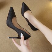 高跟鞋 晚宴7 韩版 女水晶银色细跟中跟5cm大码 尖头气质伴娘礼服单鞋