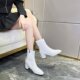 5cm短靴女新款 白色粗跟马丁靴女软皮时尚 春秋单靴高跟方头瘦瘦靴