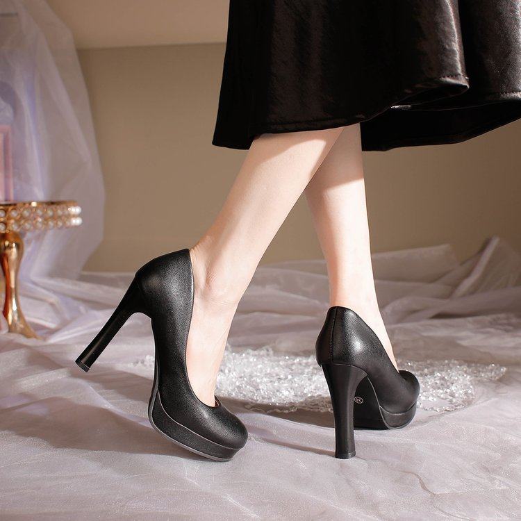 高跟鞋女粗跟10cm圆头大码漫展COS浅口黑色工作职业单鞋2026新款,女鞋,浅口单鞋,淘宝优惠券,粉丝福利购,淘宝优惠卷