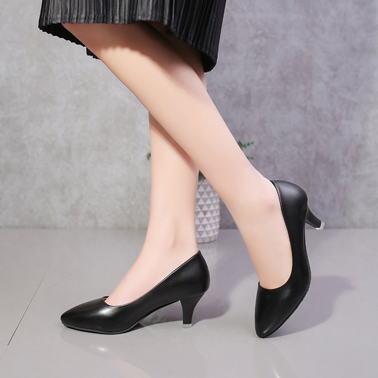 高跟鞋黑色职业学生单鞋皮鞋圆头