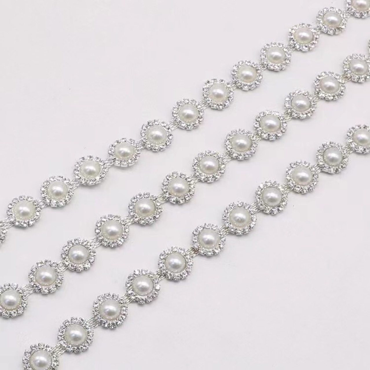 新款diy花式珍珠玻璃水钻链 手缝链条服装包包鞋帽衣领装饰配件