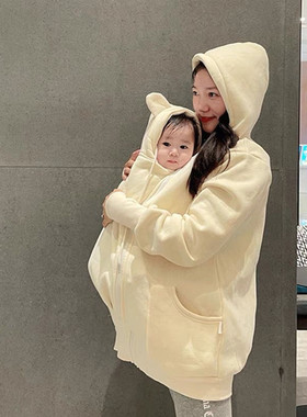 大码胖mm袋鼠妈妈母子连体衣大人孩子衣服喂奶外出母乳衣