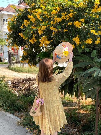 特大码胖MM法式黄色碎花连衣裙子女早春季2026波西米亚风度假短裙