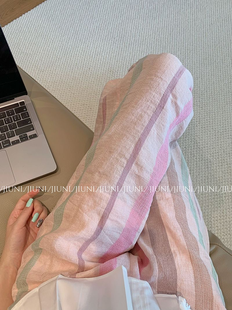 特大码300斤法式条纹休闲2024夏季时尚慵懒宽松薄款气质家居睡裤