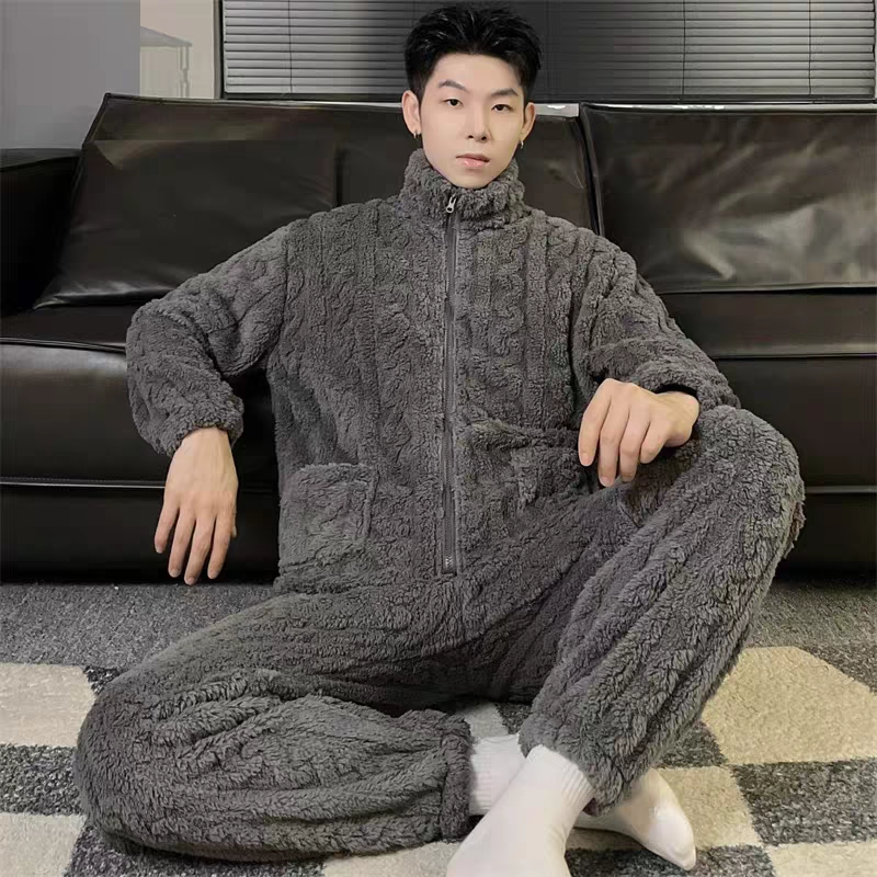 2025冬季新款男士春秋冬季加绒加厚保暖宽松时尚百搭黑色居家睡衣