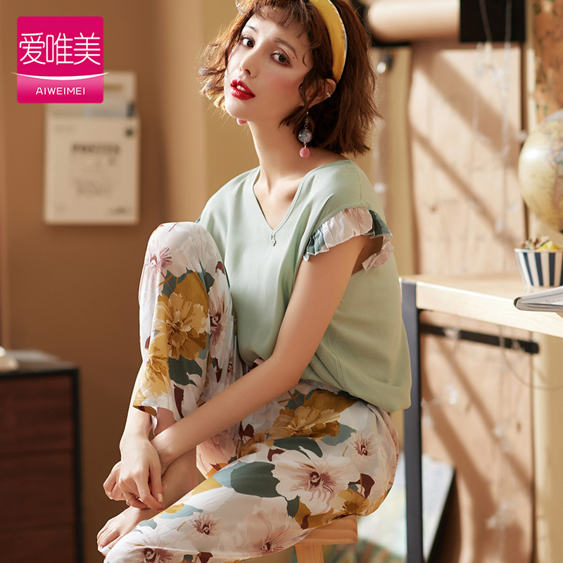 韩版睡衣套装夏季人造棉短袖家居服39.00元包邮