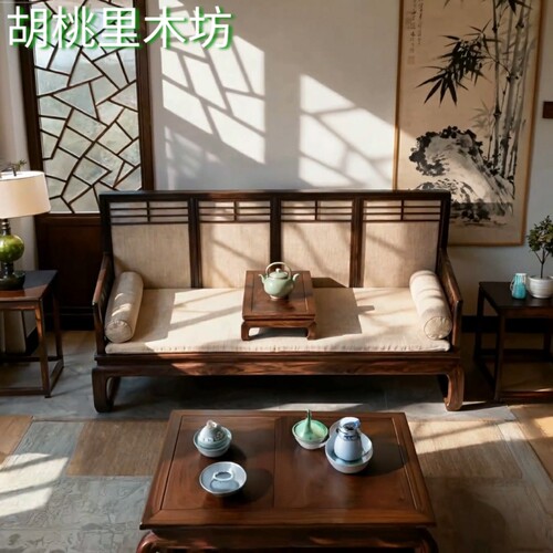 新中式实木沙发床榻组合
