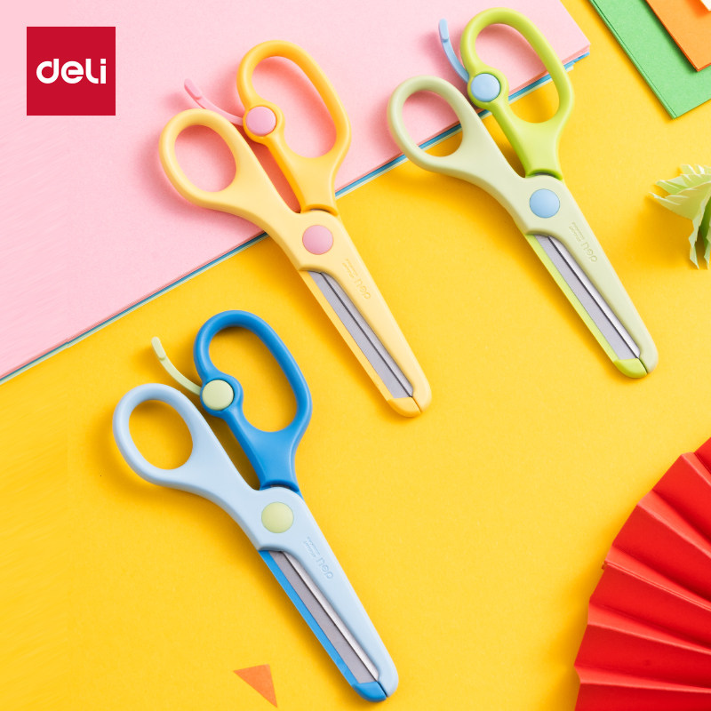 得力圆头省力可爱儿童学生剪刀