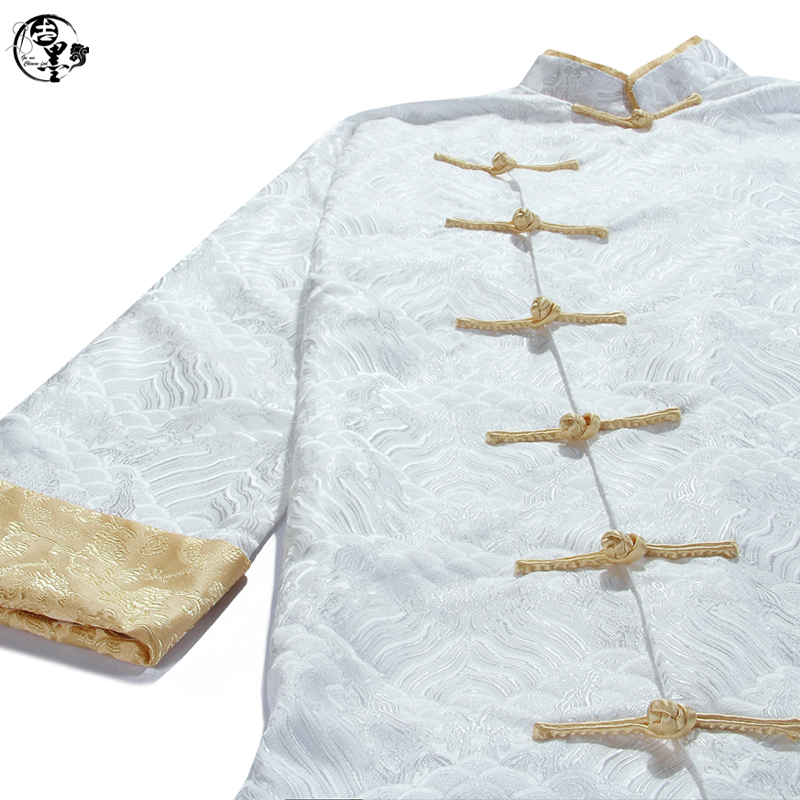 长海高档衫水古表演服白色纹男舞台装中式传统相声大褂服装墨快板