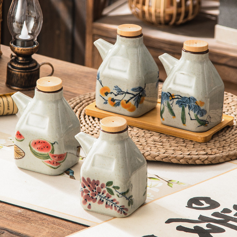 釉下彩陶瓷油壶复古家用厨房调料瓶面馆油瓶中式商用油罐调味套装,厨房/烹饪用具,油壶,淘宝优惠券,粉丝福利购,淘宝优惠卷