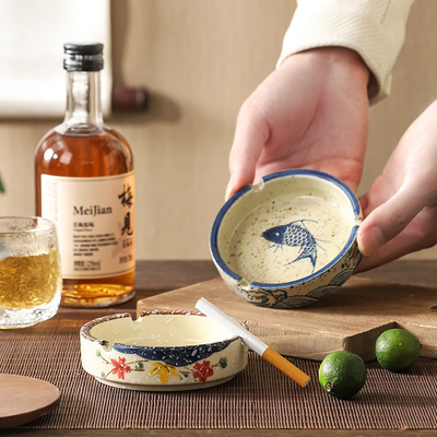 釉下彩垂柳烟缸复古风手绘