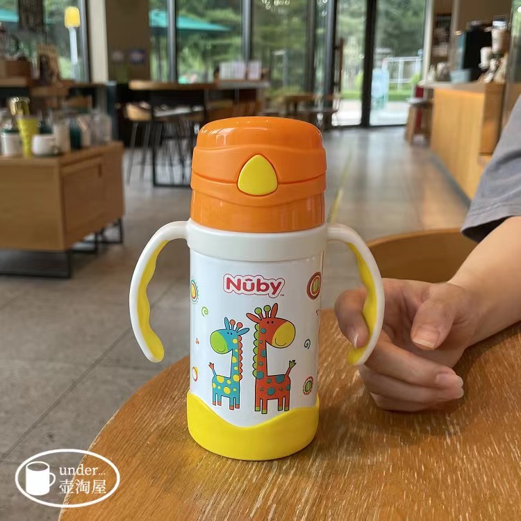 美国 努比 Nuby 婴幼儿儿童保温不锈钢手柄弹跳吸管水杯 10513