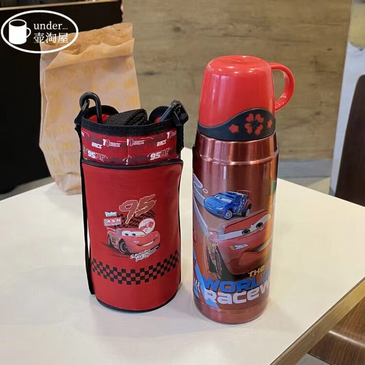 迪士尼WD-3501保温杯不锈钢背带水壶儿童水杯盖学生壶600ML送杯套