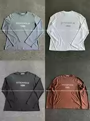 【Ceiling Top】25Ss Vintage Mud-Dyed Distressed Letter 1996 Linen Blend Long-Sleeve Unisex Style