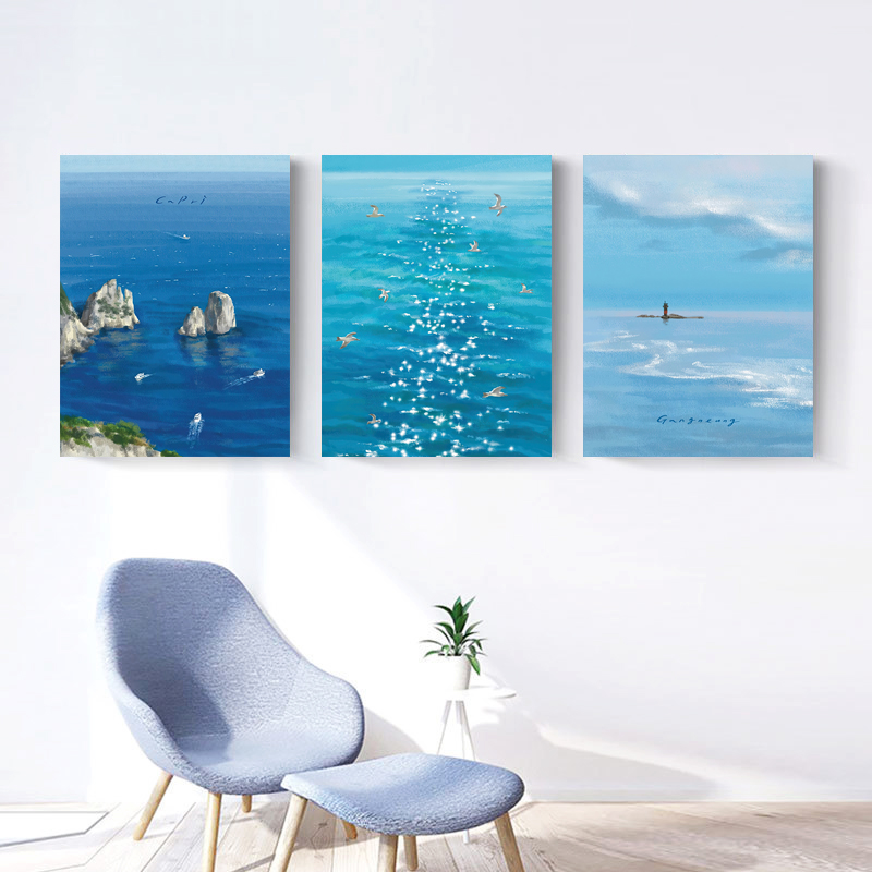 小清新治愈系世界风景海景装饰画 北欧酒店民宿客厅卧室ins挂画图片