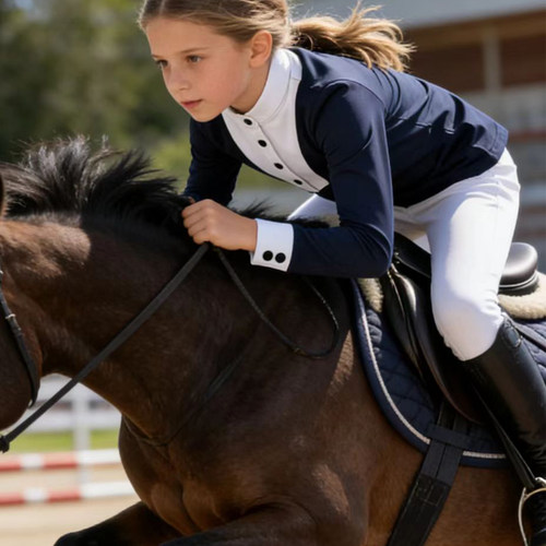 春秋儿童上衣骑马上衣长袖儿童马术服t恤马术比赛服