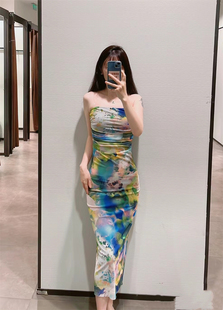 法式 2023 印花抹胸晚礼裙修身 迷笛连衣裙 527 ZA女装 5039207 夏季