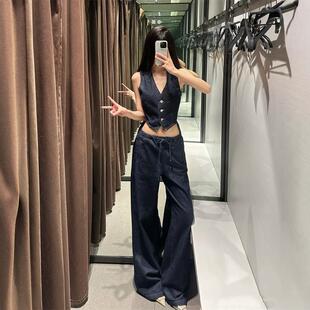 2024秋季新品 ZA女装时尚百搭阔腿舒适休闲高腰牛仔长裤 3777221