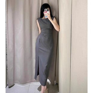 2024秋季女装新品 高级感打褶圆领无袖修身迷笛连衣裙 6962231