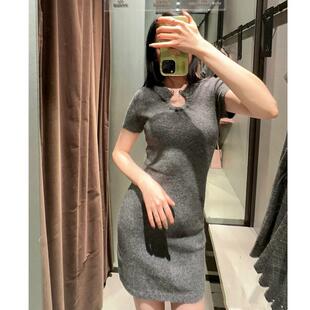 2024秋冬新品女装 法式时尚金属镶饰针织短袖迷你短连衣裙3653006