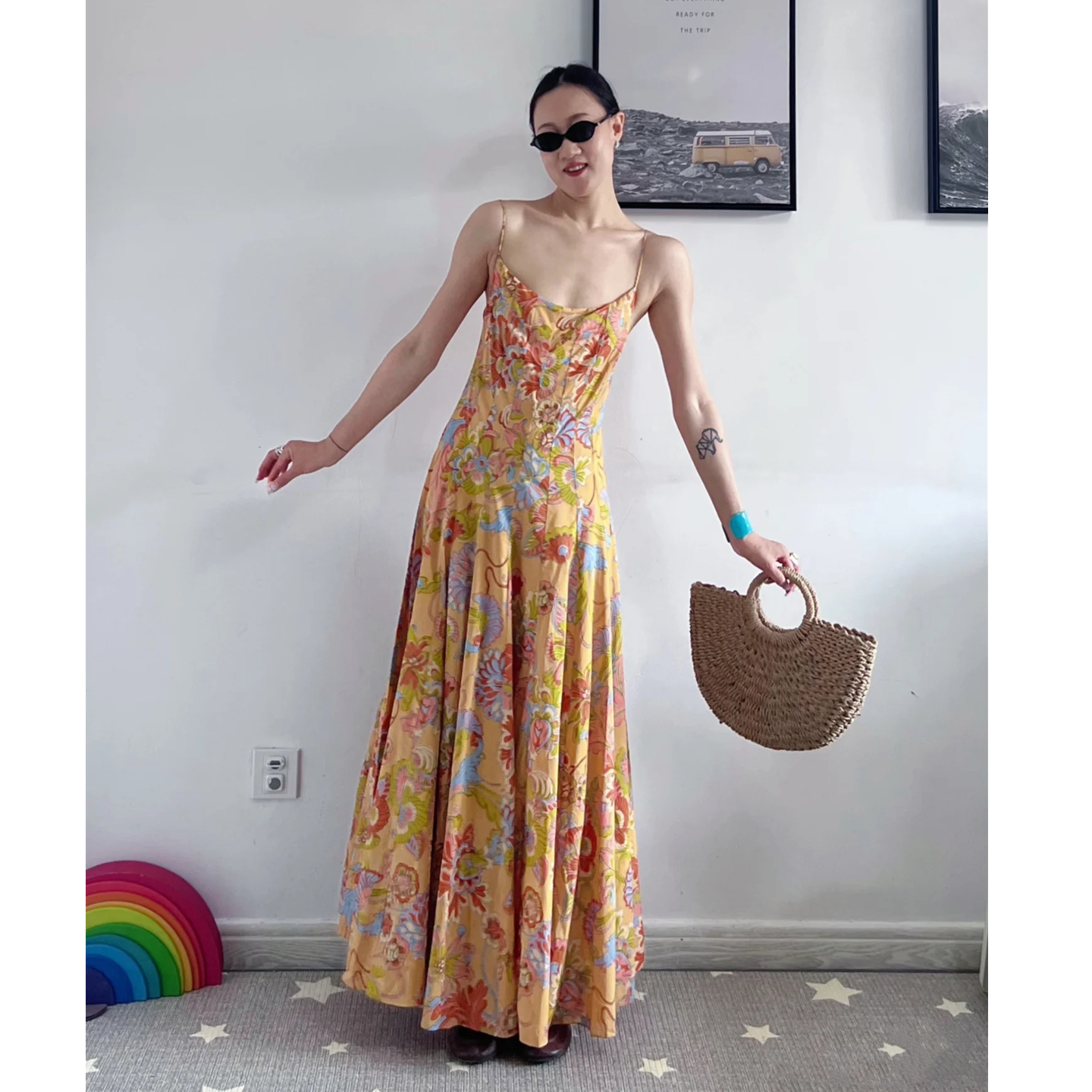 2025秋季新品 ZA女士度假风气质花朵印花吊带长款连衣裙 8511050