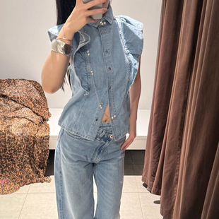 2025秋季 ZA自制复古叠层无袖牛仔衬衫9942155+牛仔长裤9942156