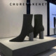 CHUREN&KENET小众黑色尖头粗跟弹力短靴女秋冬单靴高跟鞋 瘦瘦袜靴
