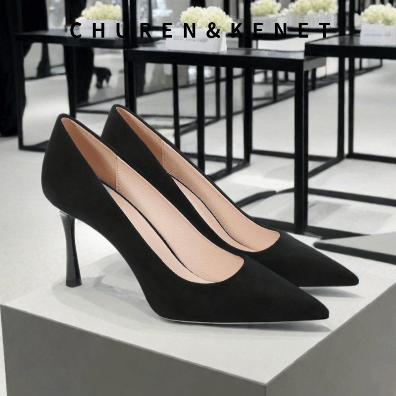 小CK黑色高跟鞋单鞋尖头时尚百搭