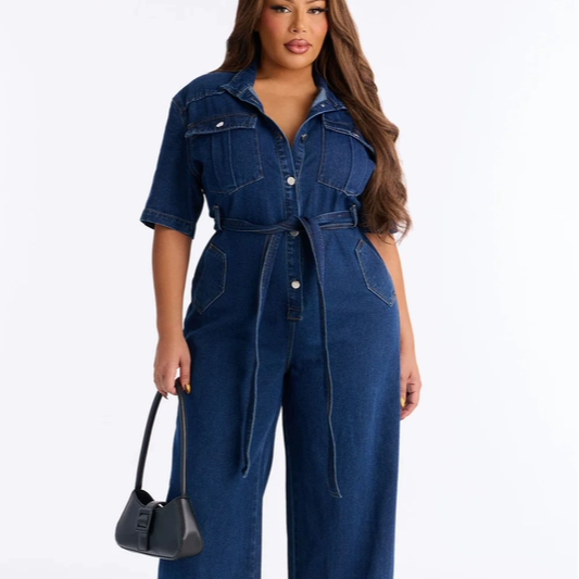 欧美风女装宽短袖牛仔连体裤连体衣 jumpsuits women jeans pants