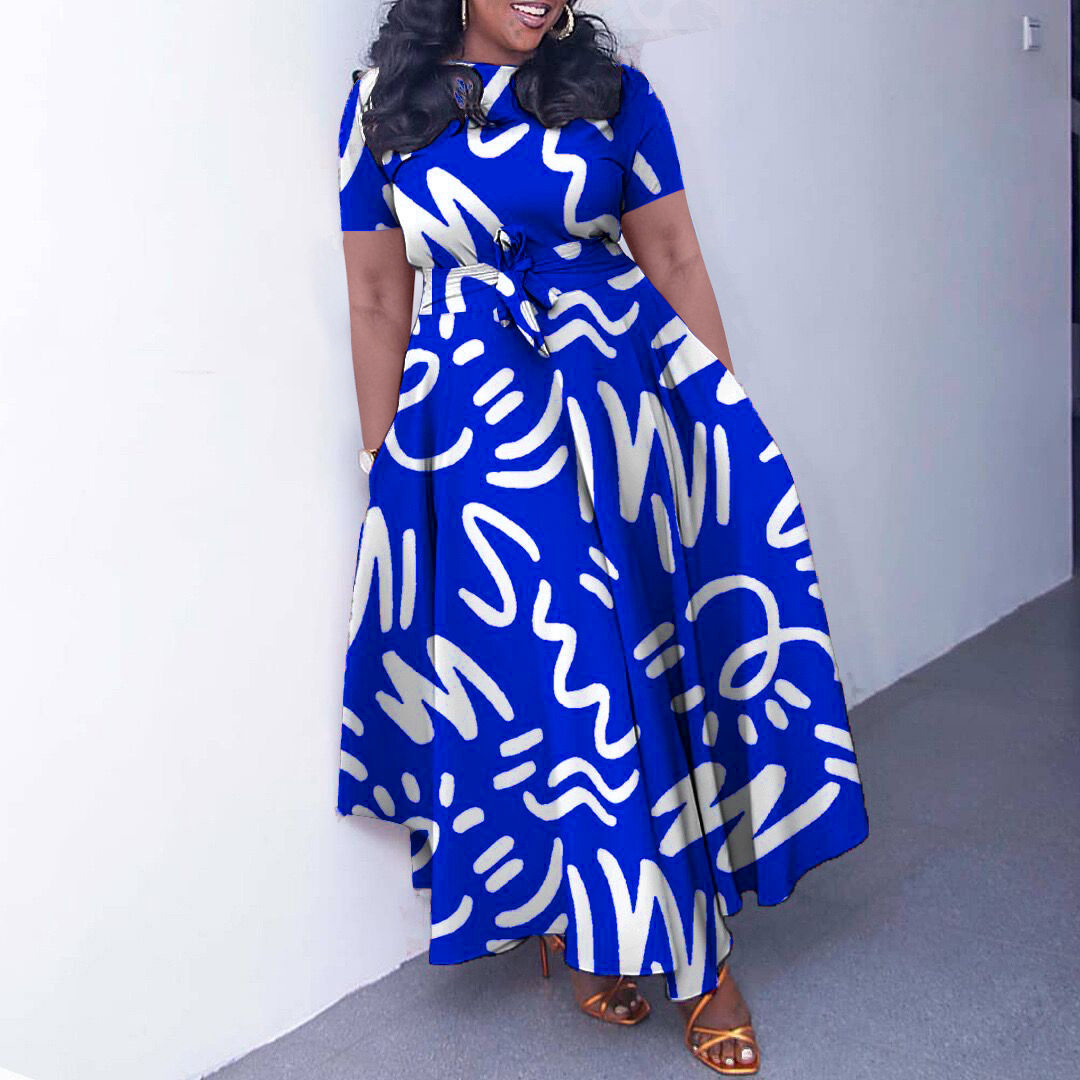 跨境欧美印花大码女装非洲裙 plus size dress African dress 3Xl