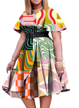 big size fat plus Dress Women Dresses V neck 3xl print skirt