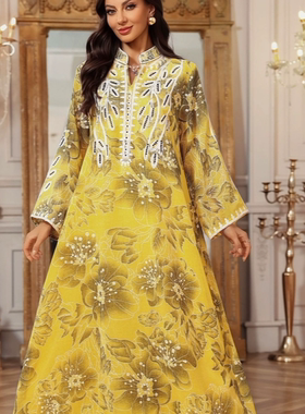 跨境中东女装长袍刺绣长裙名族风长裙子 plus size dress women