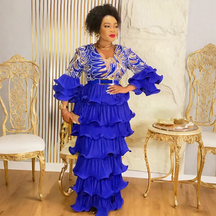 跨境欧美非洲大码女装亮片连衣裙婚纱礼服 African female dress