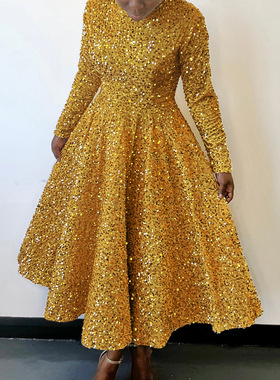 plus size dress long gown women party dress 大码礼服亮片长裙