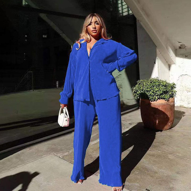 欧美女装性感压褶宽松休闲套装女 casual two-piece women suits