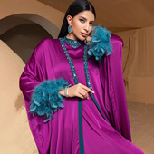 Robe two 连衣裙女 中东大码 women purple set dress piece long