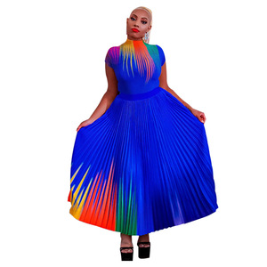 Big size women summer casual print v neck party dinner dress