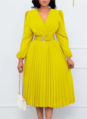 big size women dress for autumn red yellow dress OL lady 3xl