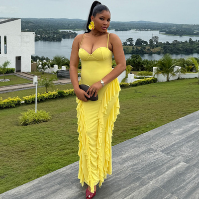 sexy party dresses women new fashion maxi yellow Selveeless