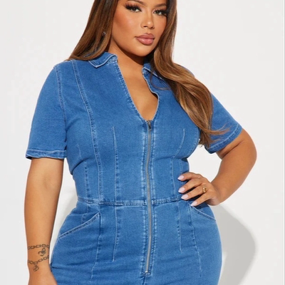 欧美风牛仔连体裤连体衣阔腿裤 plus size jumpsuits women jeans