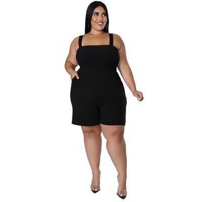 欧美亚马逊跨境女装大码新款夏时尚纯色连体裤女jumpsuits short