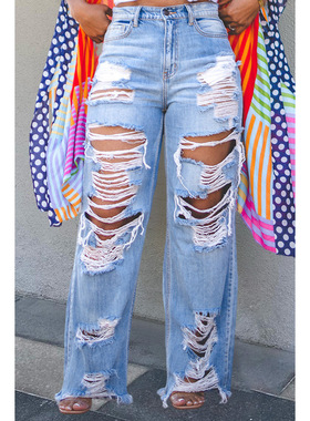 plus size jeans women pants 新品欧美性感时尚烧花破洞牛仔裤女