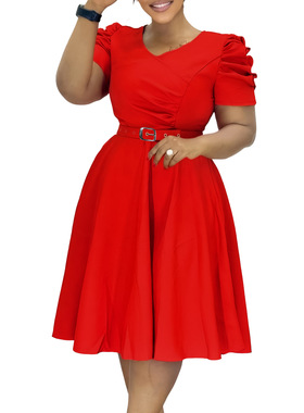 plus size dress women lady African casual women's dress red
