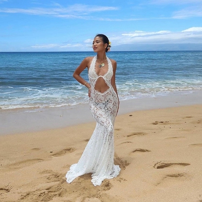 sexy dress long maxi party dress white beach 透视长裙沙滩裙