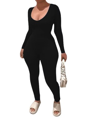 Women Jumpsuit Big Size Sashes Bodycon Rompers Black 连体衣
