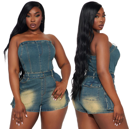 plus size jumpsuits short big size one pieces jeans 连体裤女