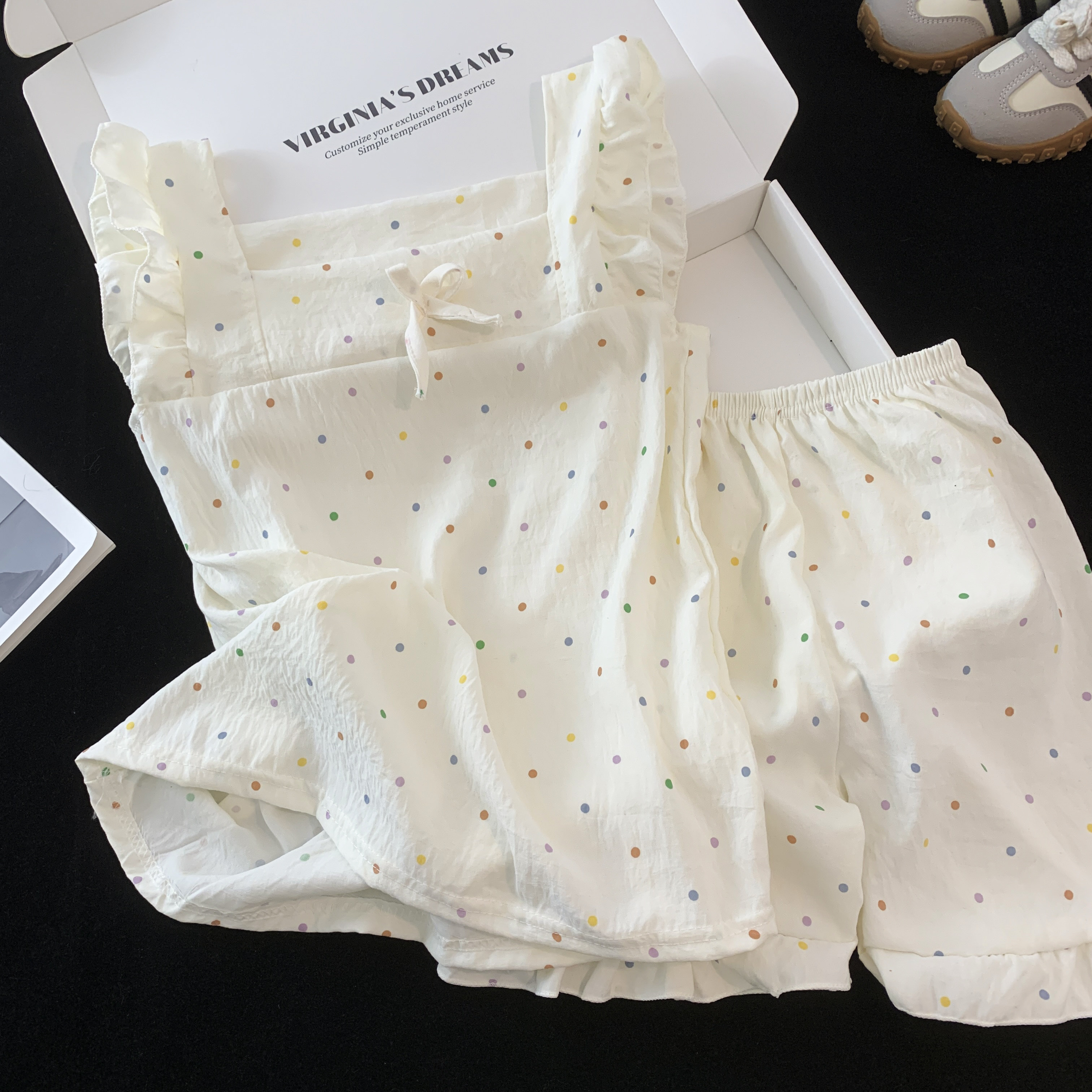 女童可爱波点睡衣夏季云朵棉吊带