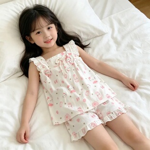 儿童云朵棉睡衣女童卡通KT猫夏季套装中大童可爱小飞袖宝宝家居服