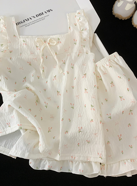 儿童云朵棉睡衣女童素雅小碎花夏季套装中大童可爱家居服两件套